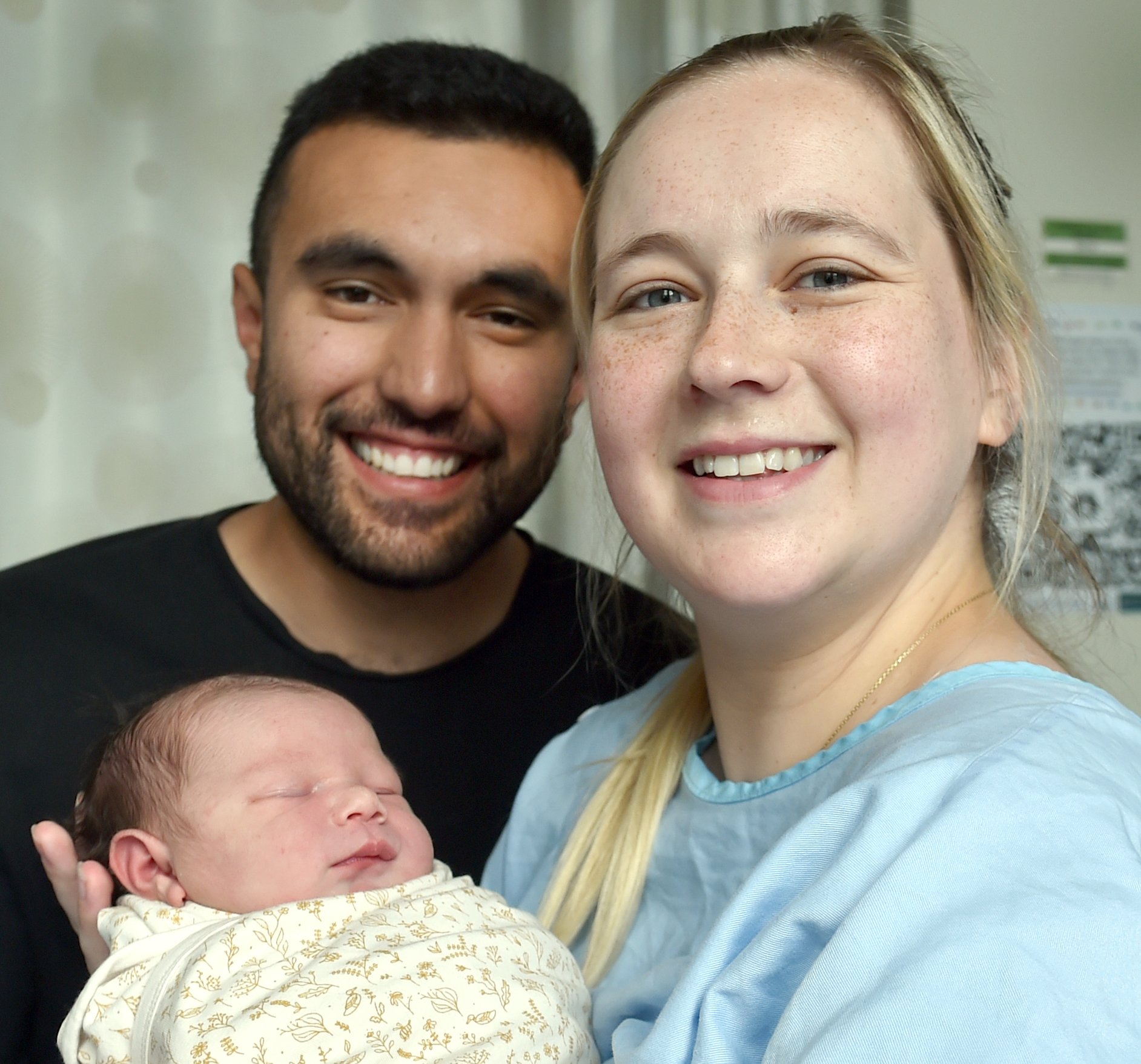 Parents Christina Gray and Ratu Karamaena cuddle newborn baby girl Kiana Karamaena in Dunedin...