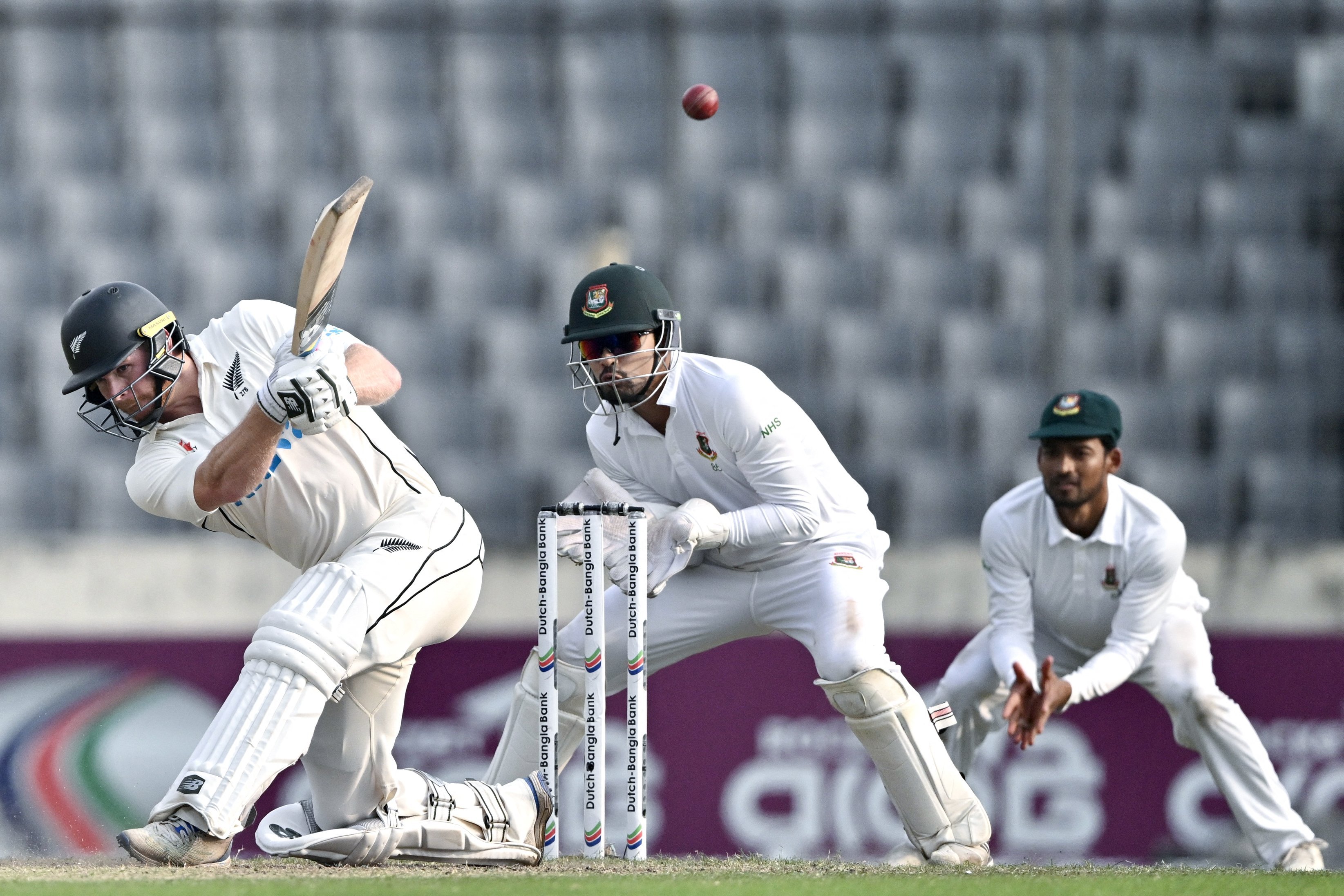 Black Cap Glenn Phillips plays a shot during the second Test match against Bangladesh last year....