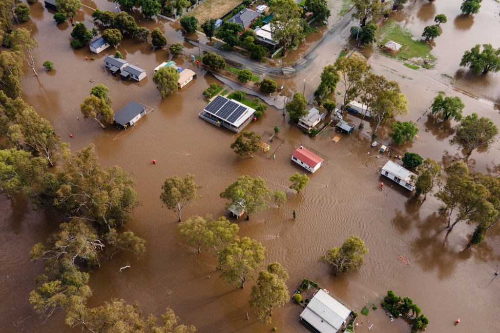 Flooding in the town of Rochester, in Victoria. Photo: Getty