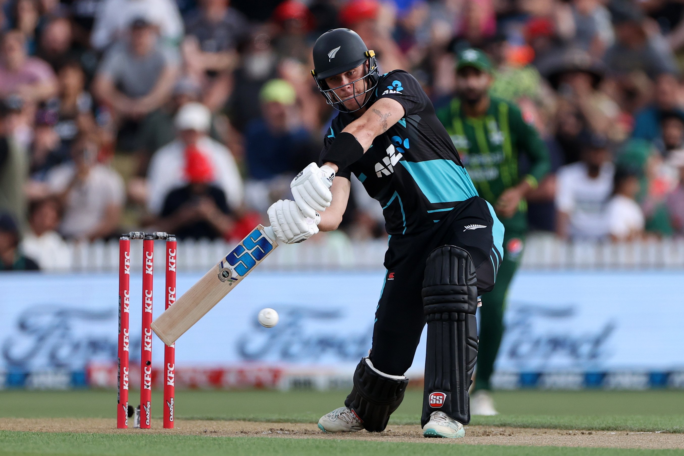 Finn Allen hit some towering sixes and top-scored for the Black Caps. PHOTO: GETTY IMAGES