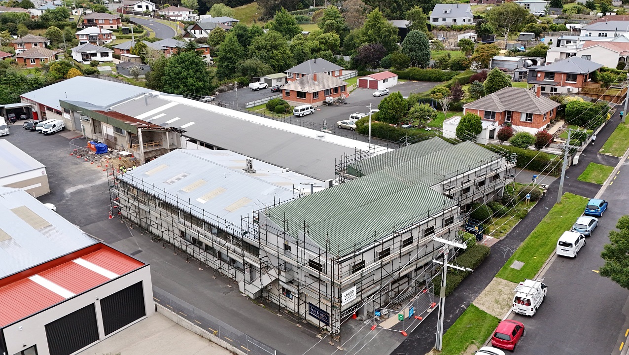 Scaffolding surrounds a building in Glenelg St, Dunedin, at a site where a new trades training...