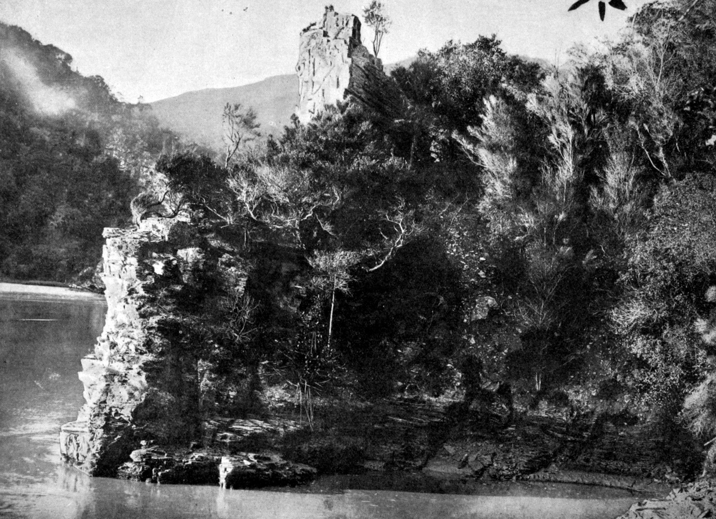 Governor’s Chimney, a landmark on the lower Taieri River, between Henley and Taieri Mouth. —...