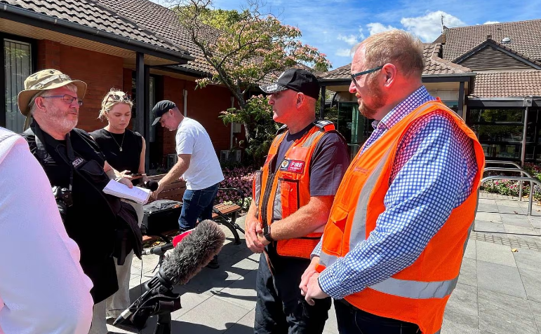 Waimakiriri Mayor Dan Gordon (right) and Fire and Emergency Incident Controller Collin Russell...