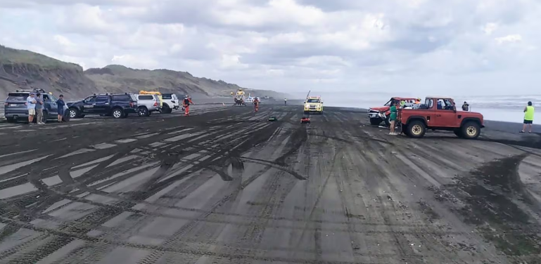 Emergency services were called to Muriwai Beach about 2.30pm on Sunday. Photo: Auckland Rescue...