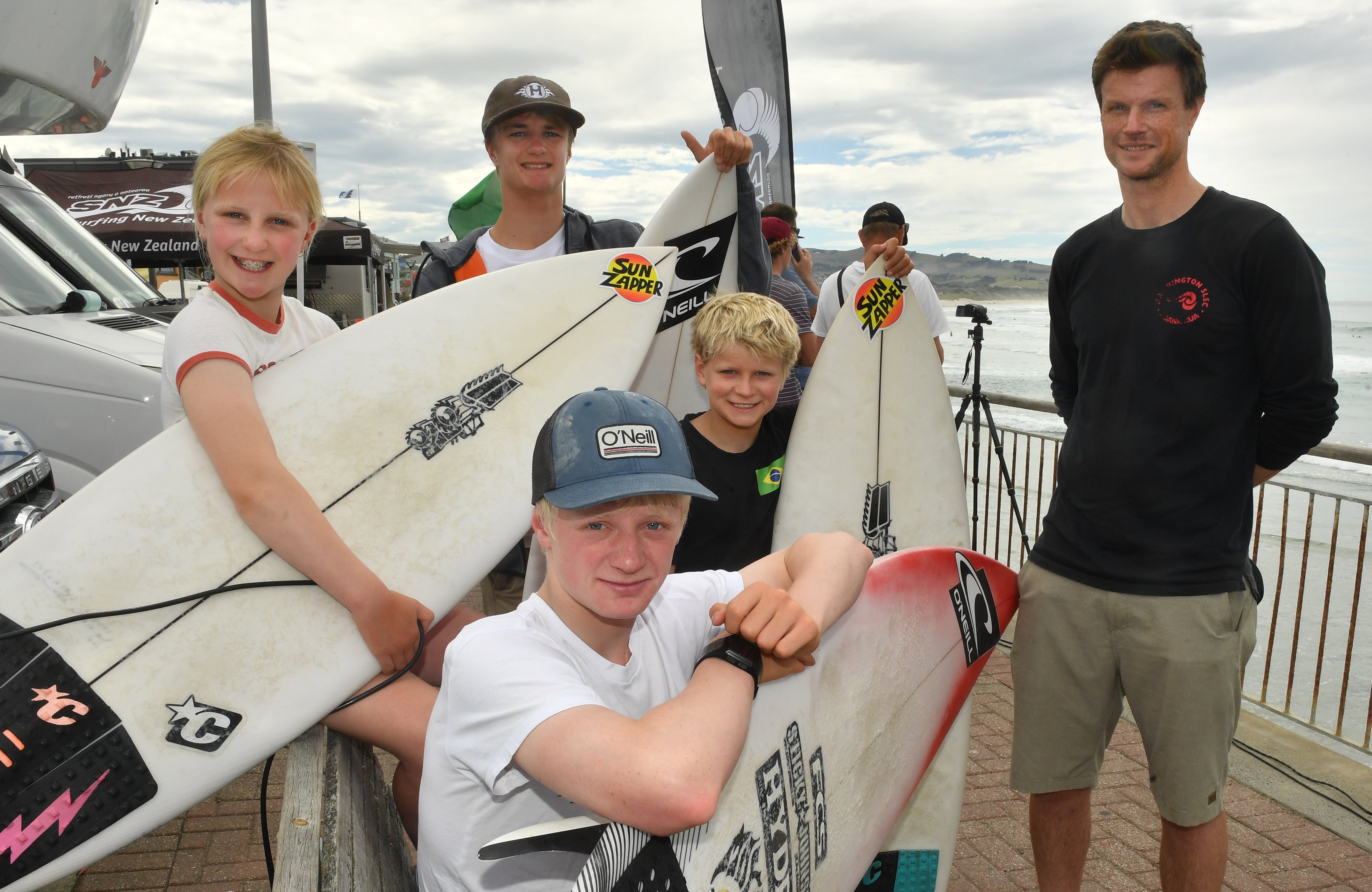 The Owen family (from left) Zara, Jake, Alexis (front), Thomas and dad Rhys put their feet up...