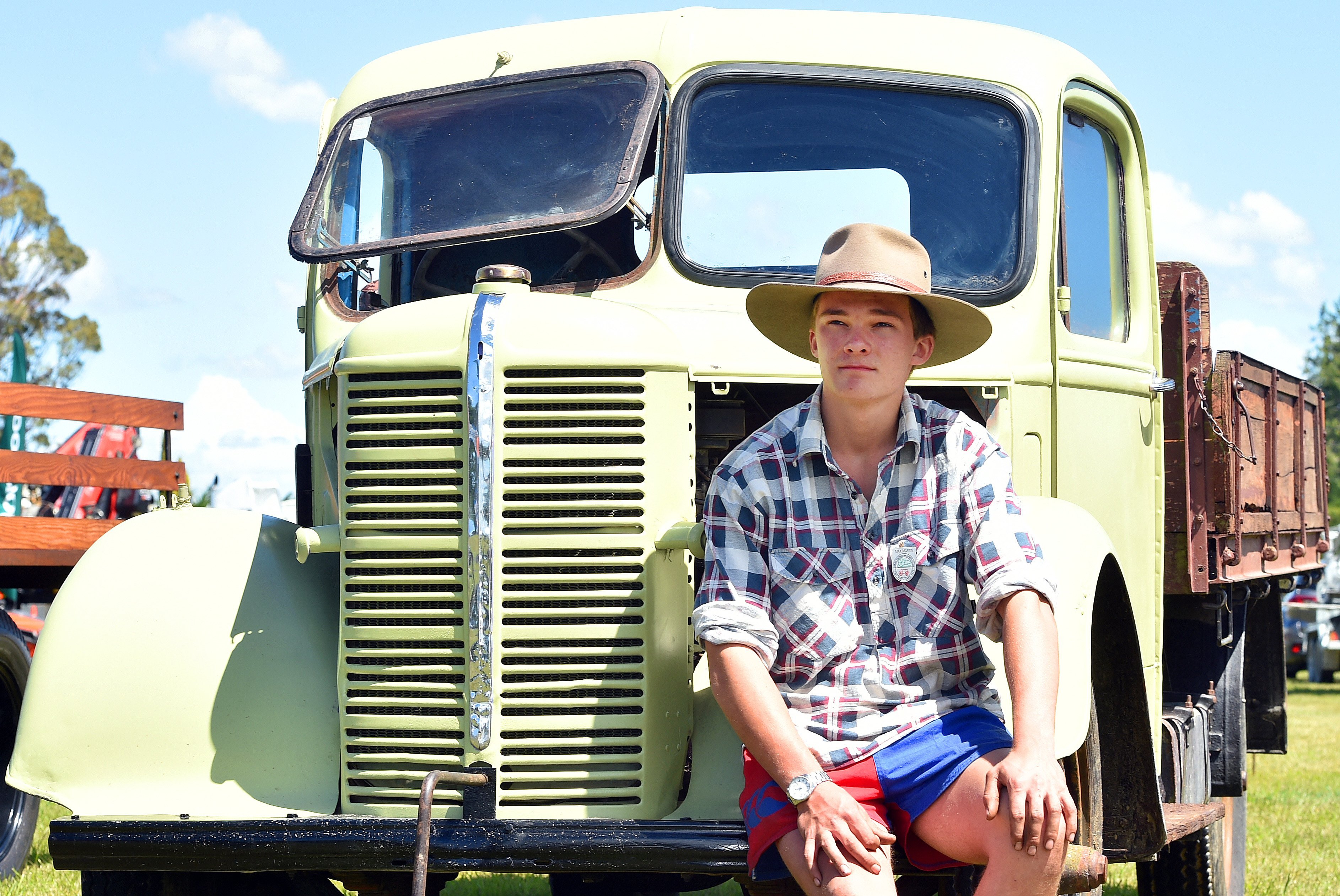 Max Martin, of Saddle Hill, sits on his 1948 Bedford K model.