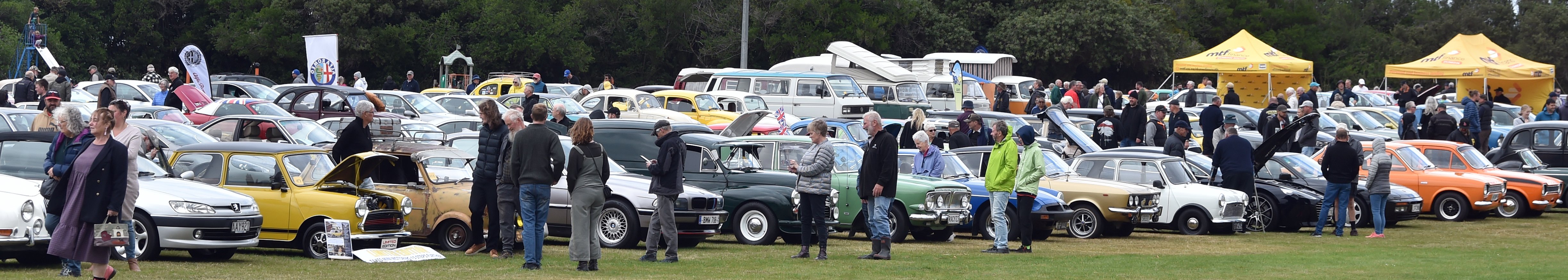 Car enthusiasts take in the range of vehicles on display at the Brighton Domain for the Dunedin...