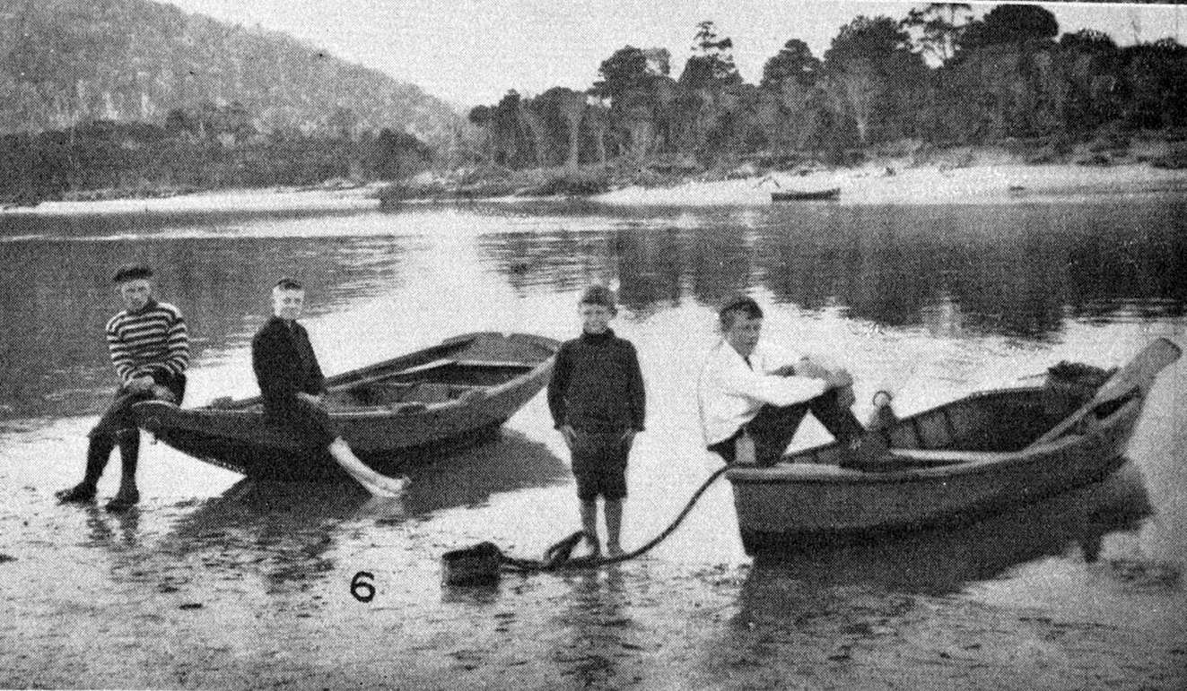 Boys and their boats on Catlins River, South Otago. — Otago Witness 25.3.1924