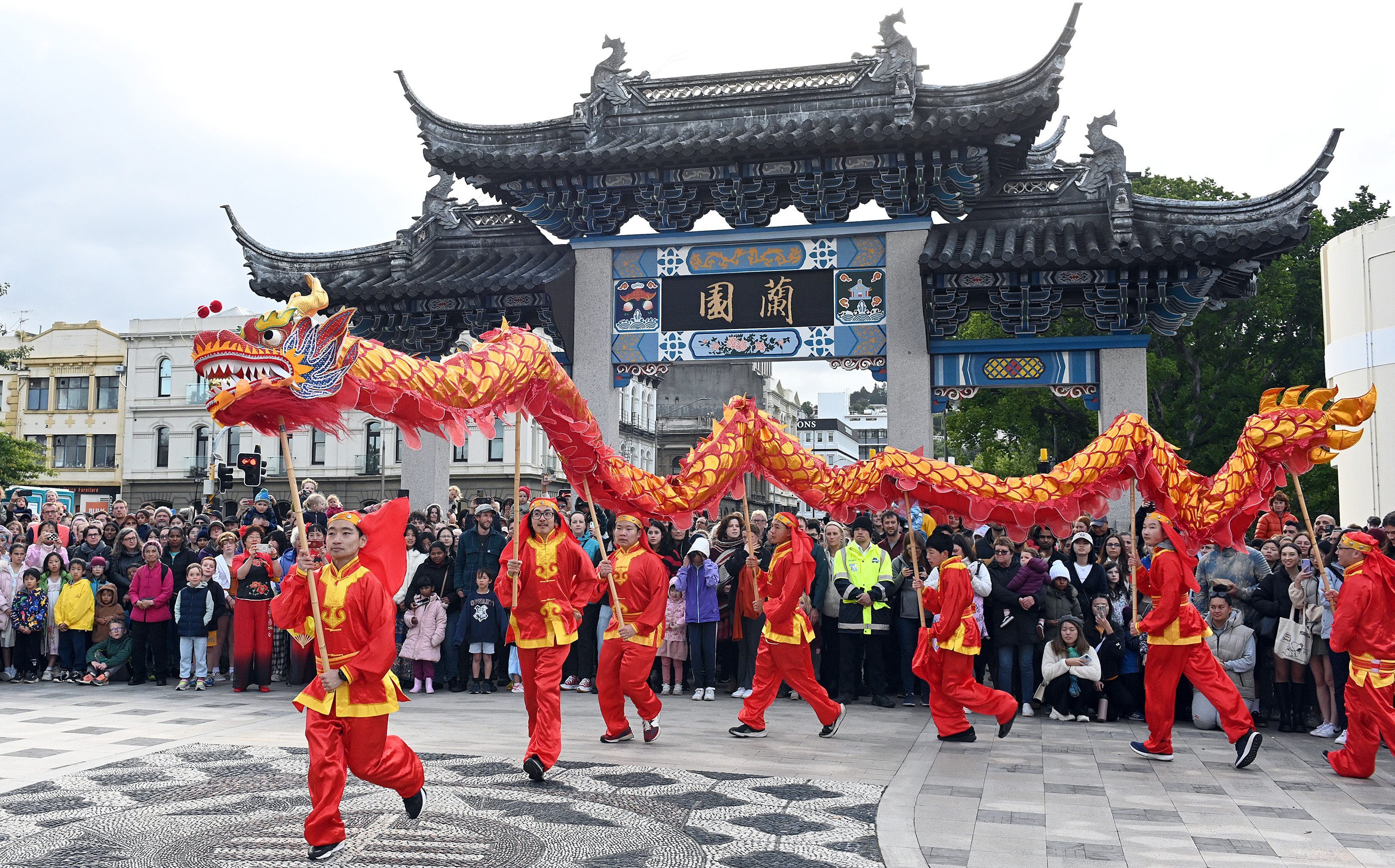 Crowds take in a performance celebrating Chinese New Year at the Lan Yuan Dunedin Chinese Garden...