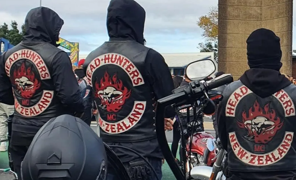 Patched Head Hunters gang members in Grey Lynn. Photo: RNZ