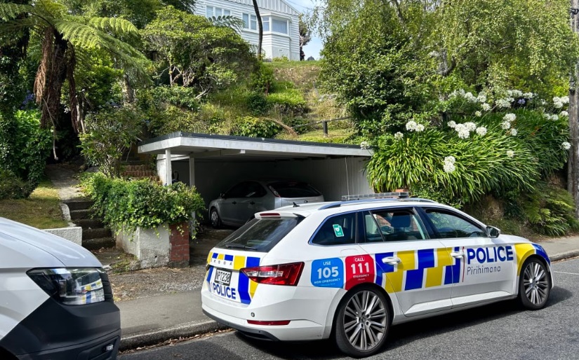 Police at the scene in Khandallah after a 79-year-old woman was found dead last month. Photo: RNZ 