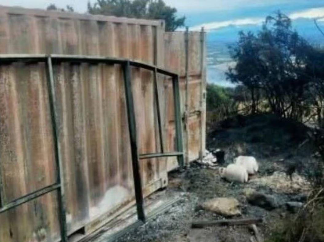 The container after the fire ripped through the property. Photo: Supplied via NZH