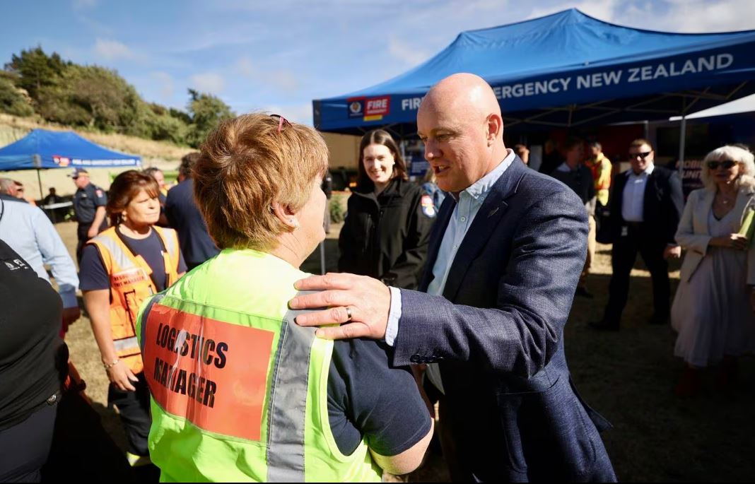 Prime Minister Christopher Luxon visiting the Port Hills on Thursday morning. Photo: George Heard