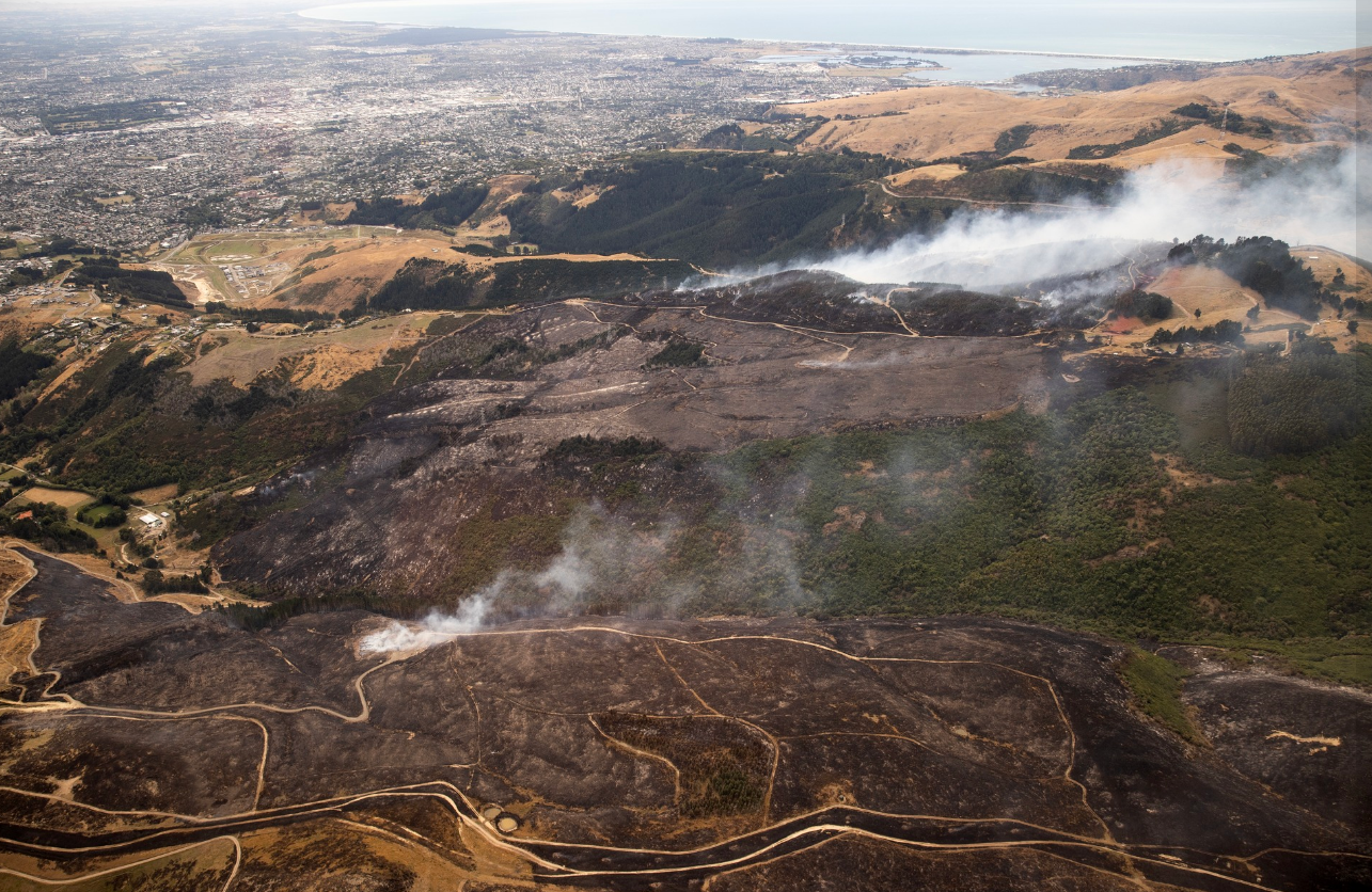 Burnt patches of the Port Hills area. Photo: Fire and Emergency Canterbury 