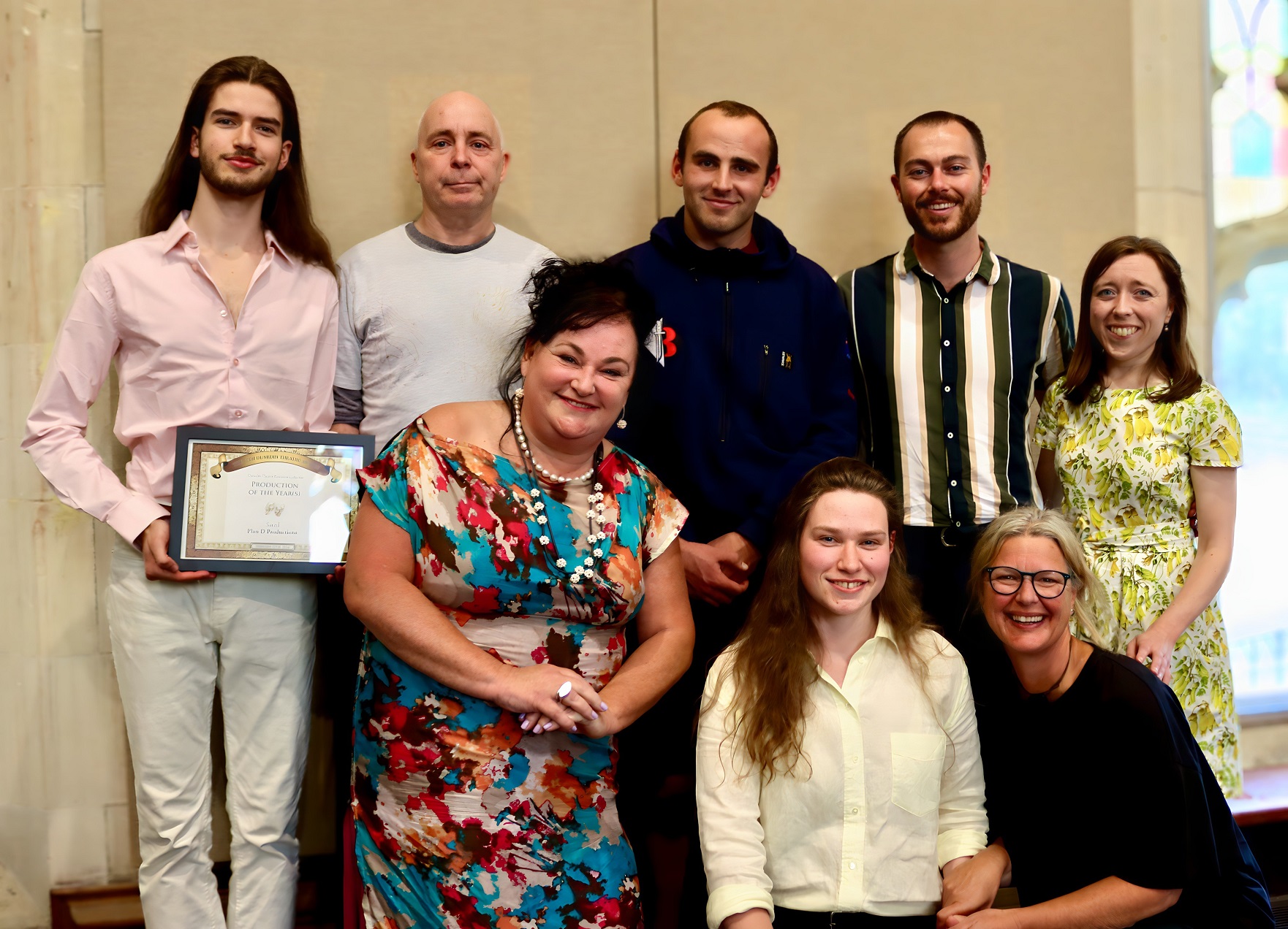 Cast members and producers of Saved (Plan D Productions), gather after receiving the award for...