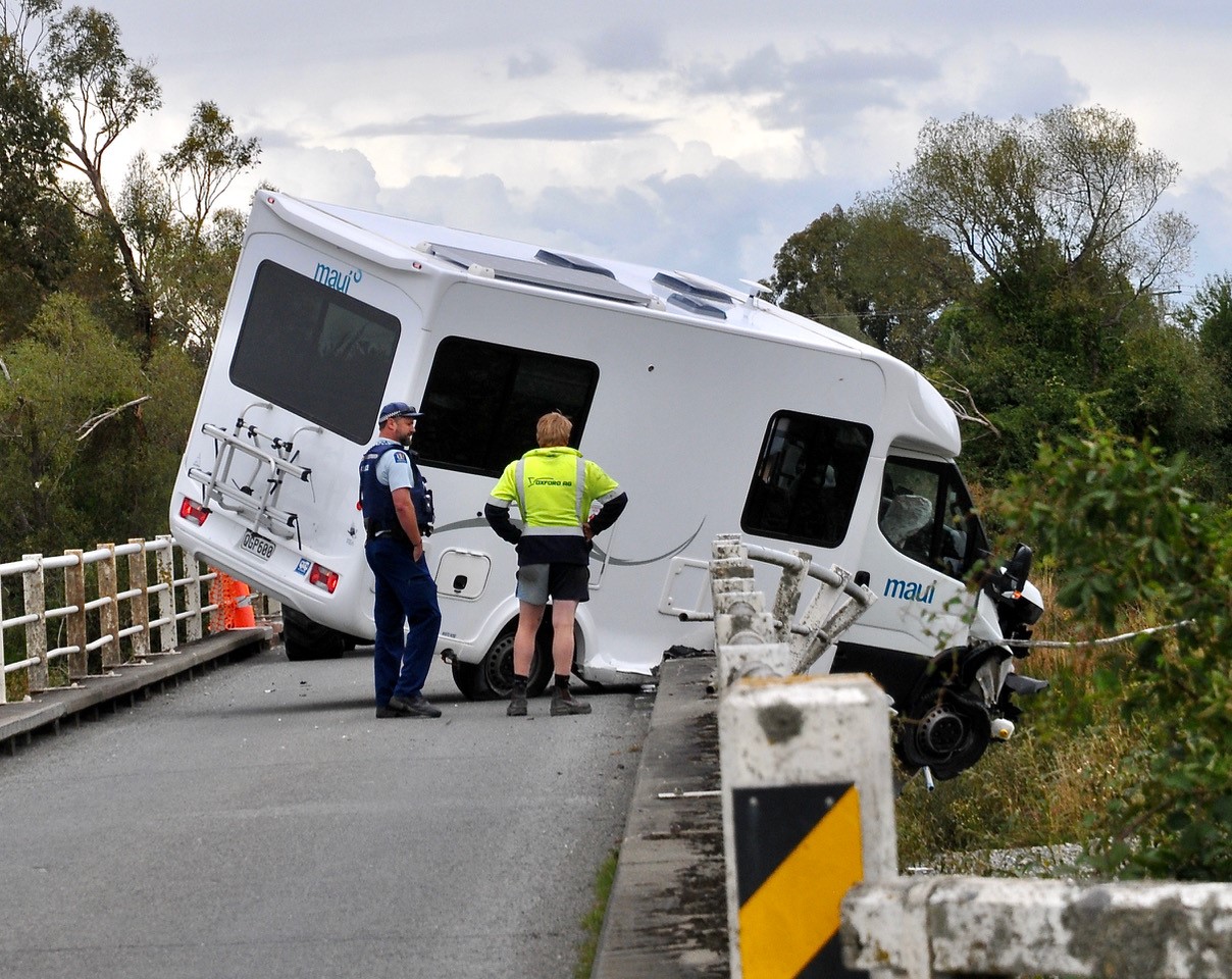 The Eyre River bridge, near Oxford in North Canterbury, earlier today after a Maui campervan...