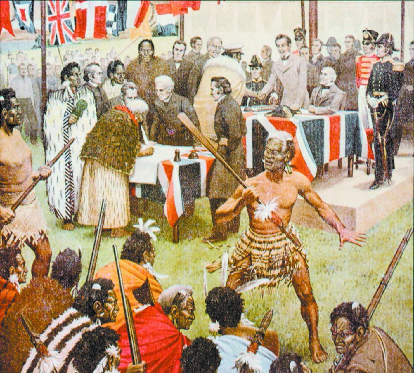 Artist Leonard C. Mitchell’s reconstruction of the signing of the Treaty of Waitangi.