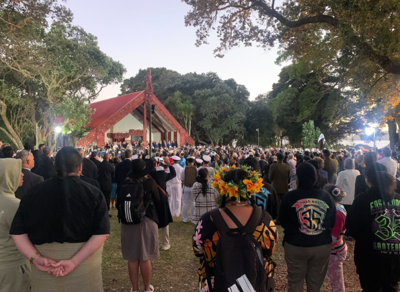 A large crowd attended the dawn service at Waitangi this morning. Photo: NZ Herald 