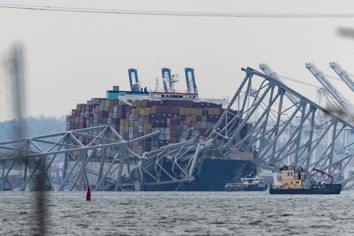 The container ship Dali sits in the water in Baltimore Harbor amid wreckage of the Francis Scott Key Bridge. Photo: Reuters