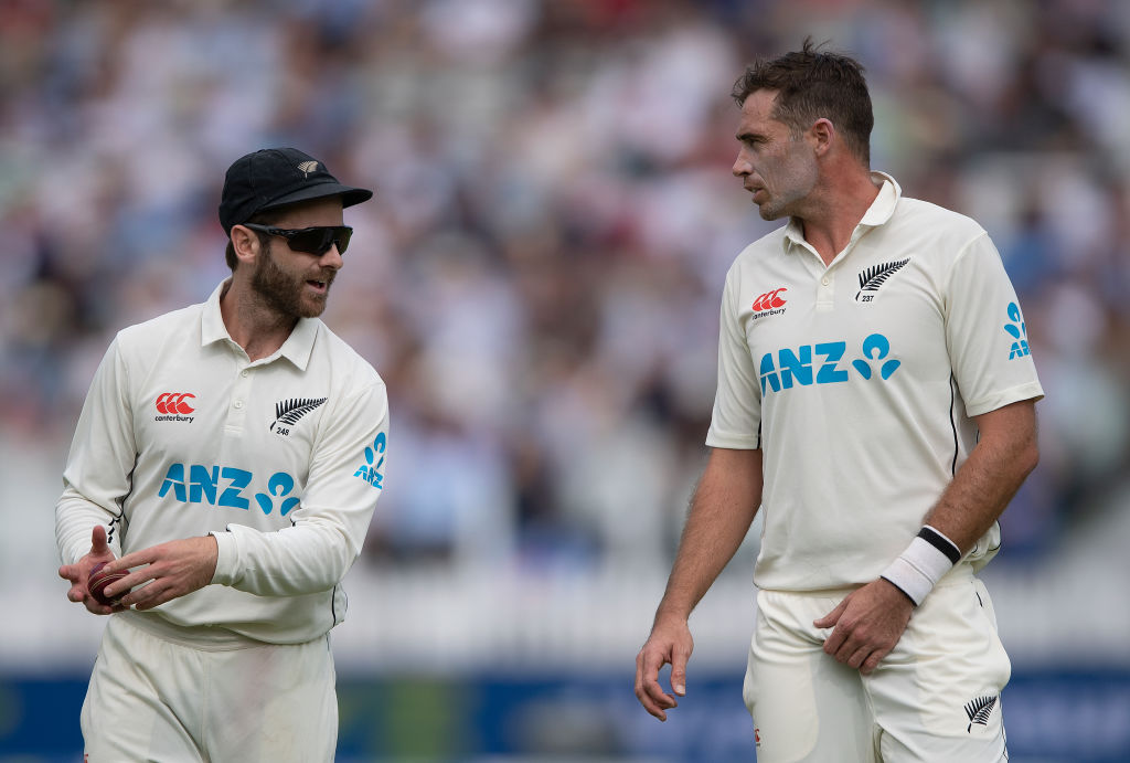 Kane Williamson (L) and Tim Southee are both set to hit the milestone of 100 tests in the second match against Australia starting this week. Photo: Getty