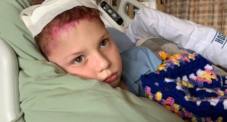 Jai Anstis after having brain surgery at Starship hospital on February 12. Photo: supplied 