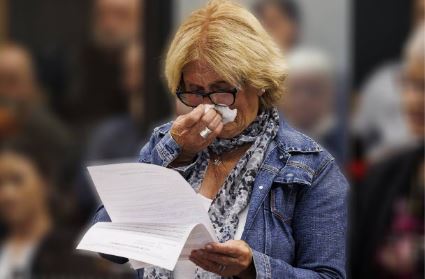 Michael McGrath's mother, Adrienne McGrath, reads her impact statement. Photo: Alden Williams /...