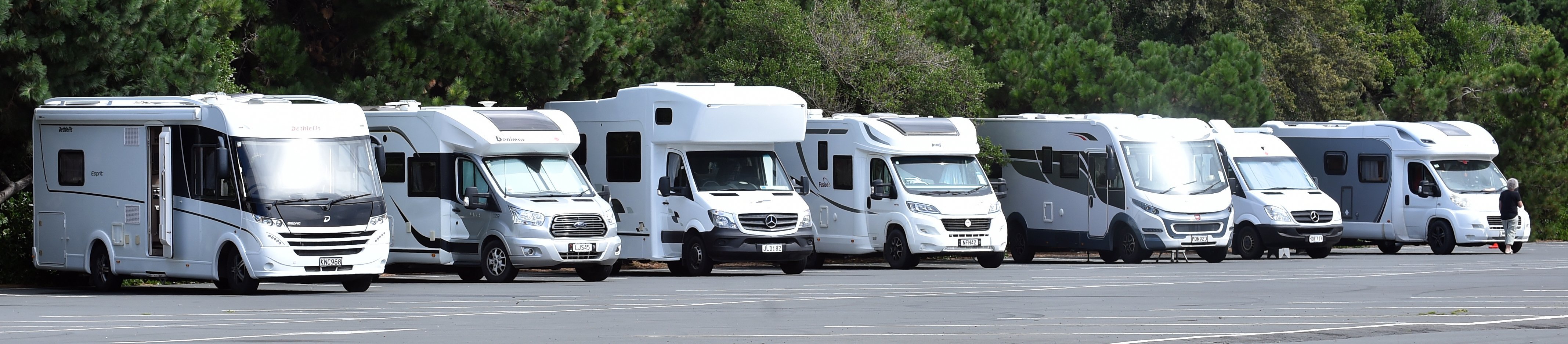 Campervans at the Dunedin Ice Stadium car park in Victoria Rd on Monday. PHOTO: PETER MCINTOSH/ODT 