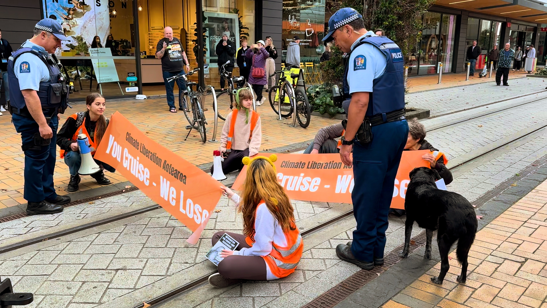 The protesters on Cashel St were moved on by police. Photo: Supplied