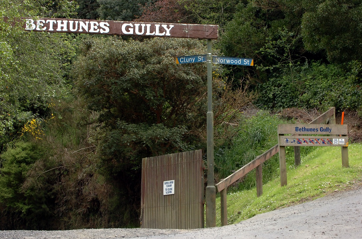 The old and decaying Bethunes Gully sign that used to arch over the entrance to Cluny St was...