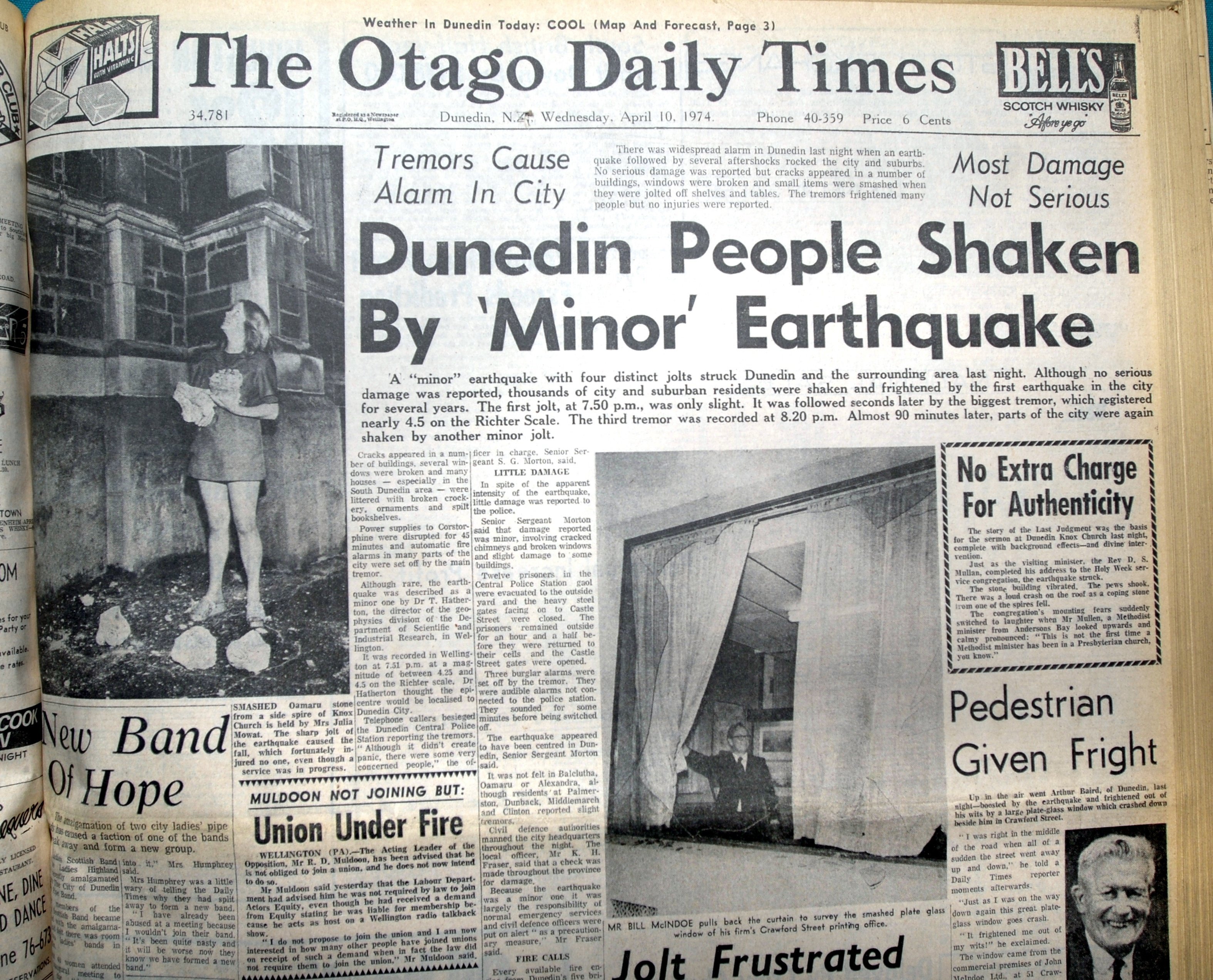 Coverage of the 1974 Dunedin earthquake in the Otago Daily Times. PHOTOS: ODT ARCHIVES