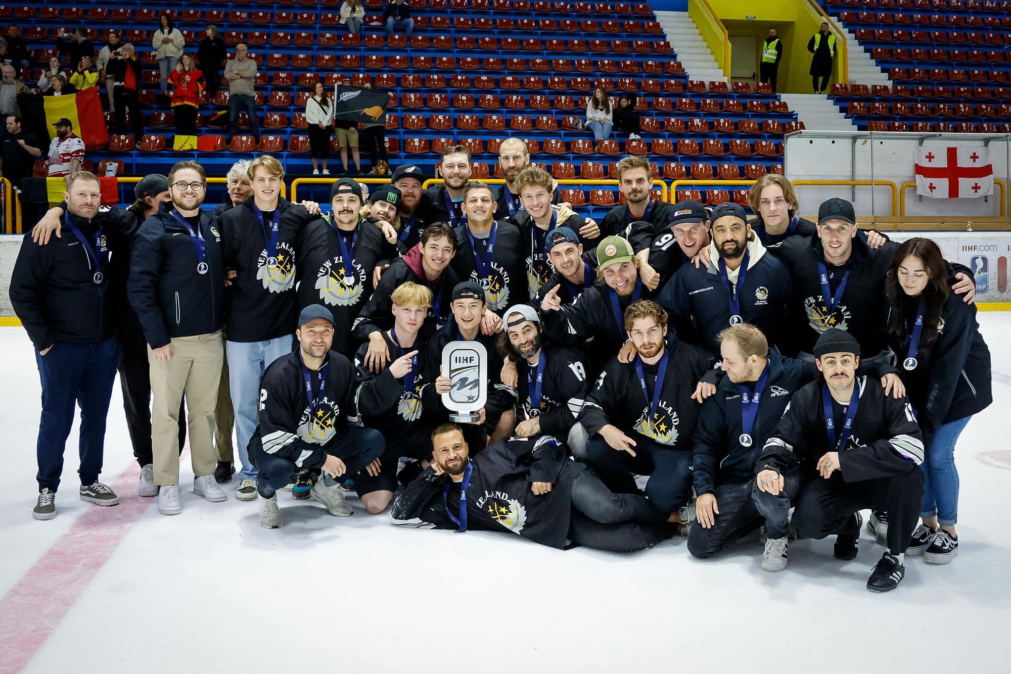 The Ice Blacks celebrate second place at their world tournament in Sofia yesterday. PHOTO: ICE...