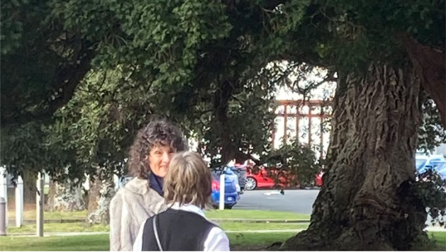 Megan Gordon (facing camera) outside the Nelson District Court last year. Photo: Tracy Neal