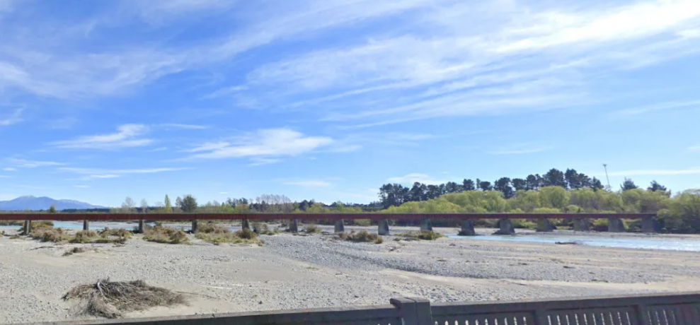 The Rangitata rail bridge before high floodwaters washed away one of its 34 piers on Friday....