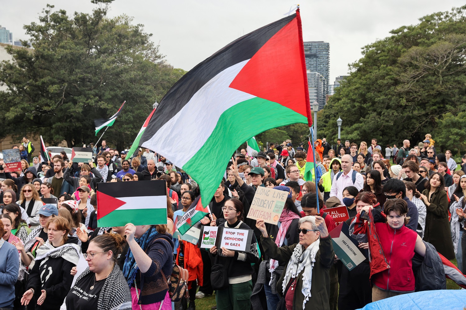 Palestine supporters gather ahead of a rally in Sydney earlier this month. Photo: Reuters