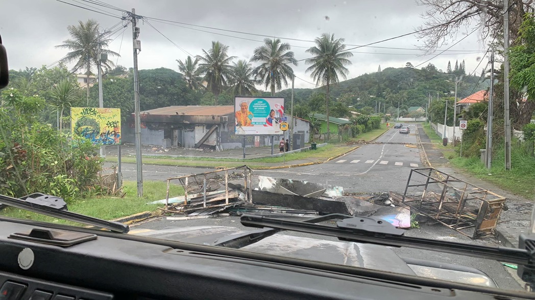 A road barricaded by rioters in Noumea, New Caledonia. Photo: Lilou Garrido Navarro Kherachi/via...