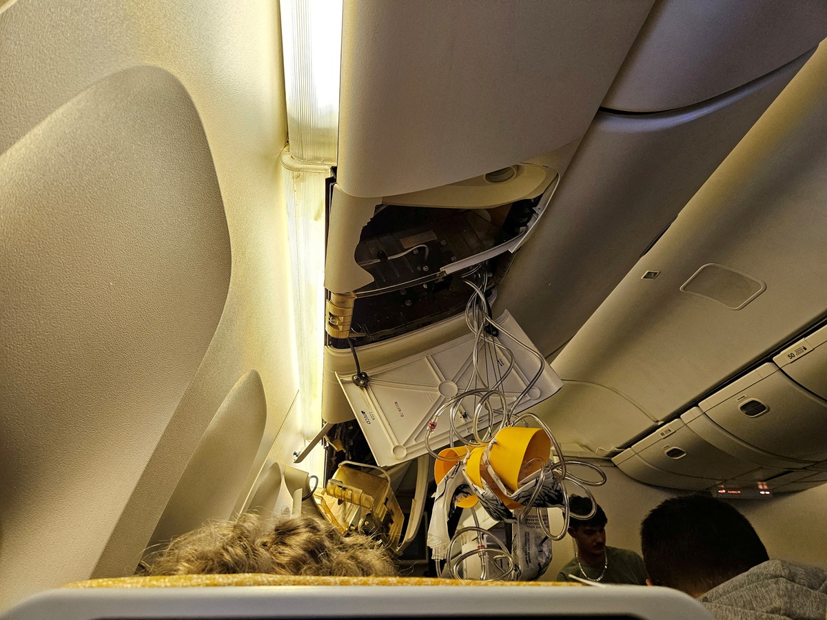 The interior of Singapore Airlines flight SQ321 is pictured after an emergency landing at Bangkok...