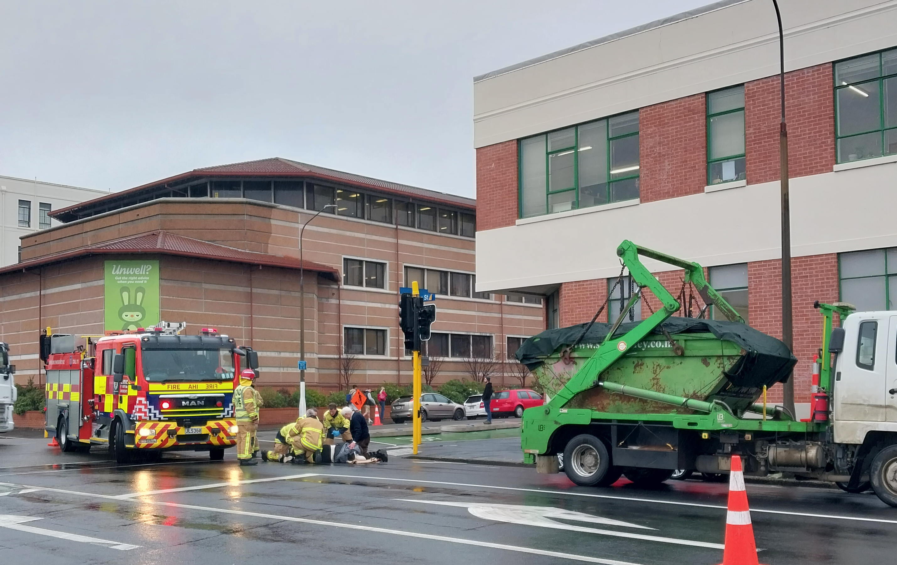 Emergency services at the accident on the corner of Hanover St and the one-way heading north....