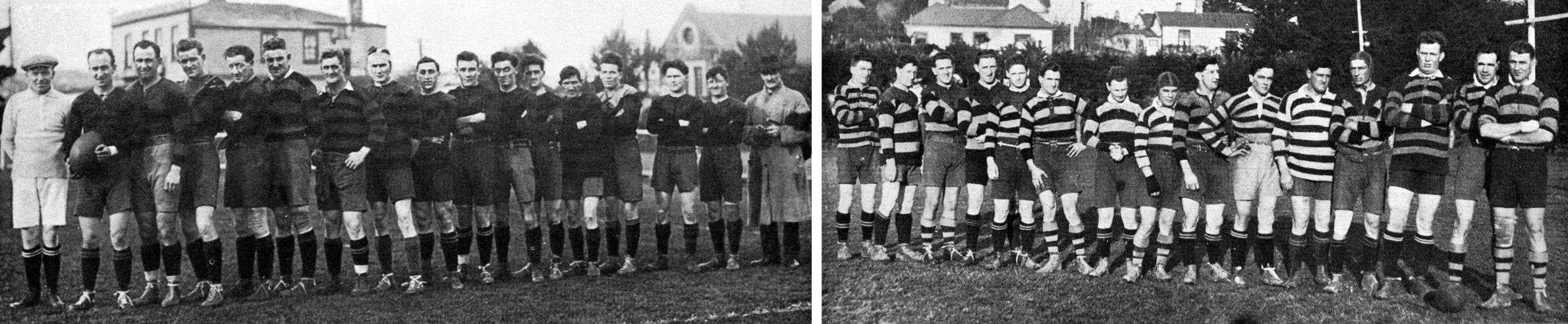 Alhambra (left) and Kaikorai rugby club teams. — Otago Witness, 10.6.1924/1.7.1924 