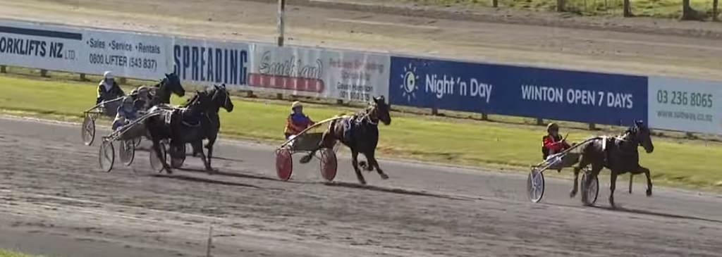 Dasher leads the field down the home straight at Winton on Saturday. PHOTO: YOUTUBE VIDEO STILL /...