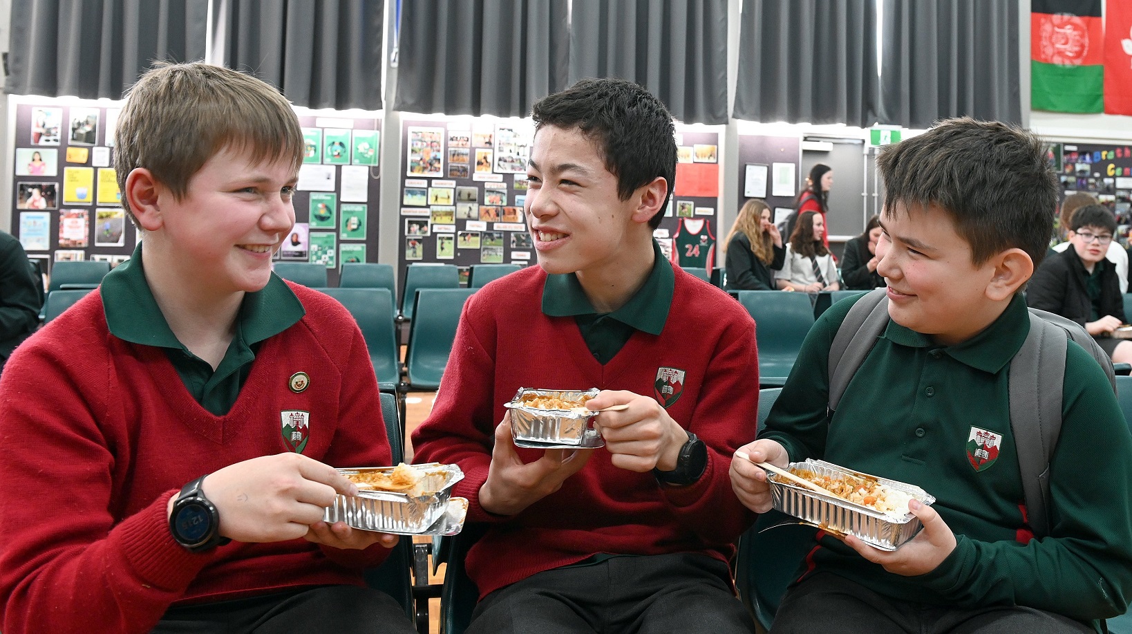 Kaikorai Valley College pupils (from left) Jacob Oldham, Yuuki Yamada and Noah Moynihan enjoy...