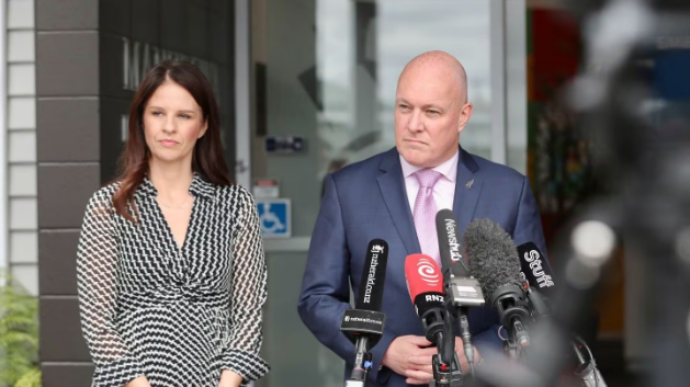 Prime Minister Christopher Luxon and Education Minister Erica Stanford during a visit to Manurewa...