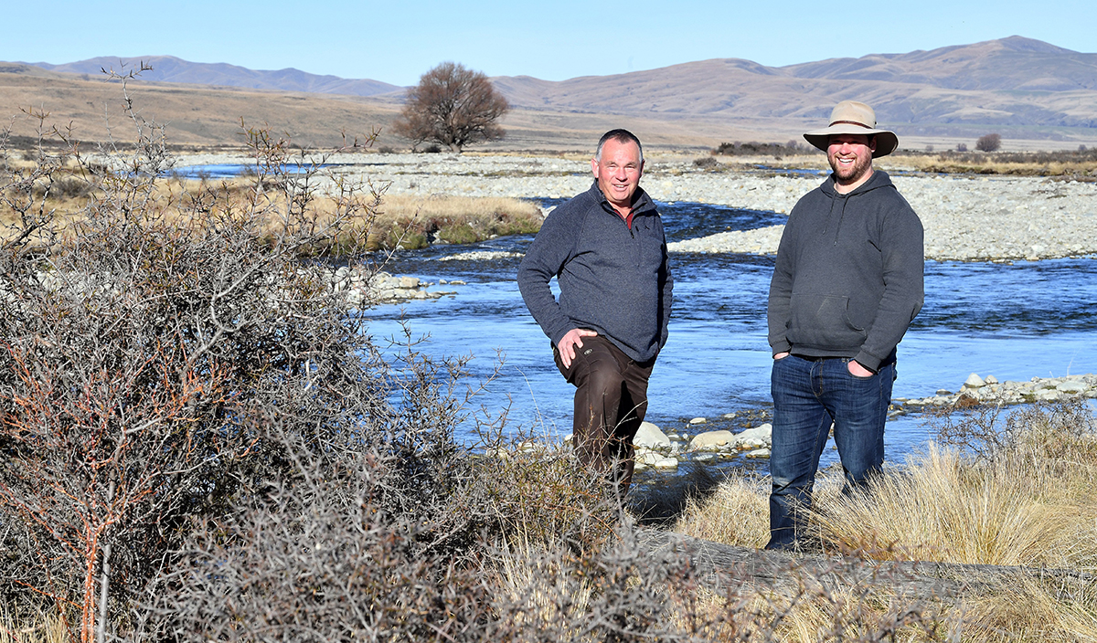 Matt Sole (left), of COES, and Nigel Paragreen, of Fish & Game, at the Manuherikia headwaters...