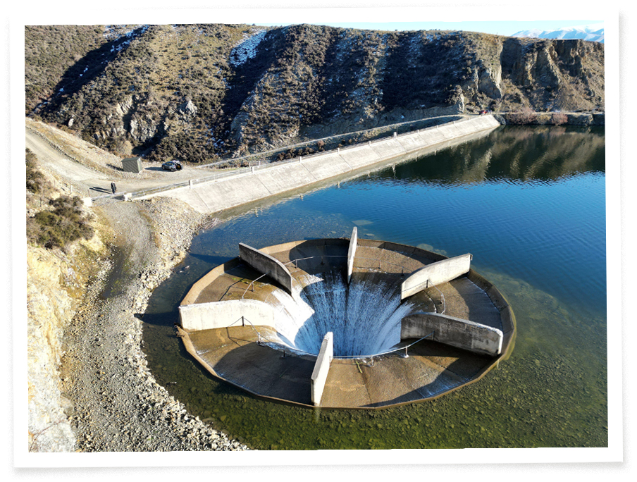 Fall Dam’s spillway - or ‘‘glory hole’’ - in winter. PHOTO: STEPHEN JAQUIERY