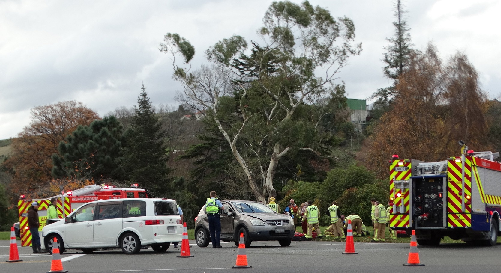 Police and Fire and Emergency New Zealand personnel were at the scene of a two-vehicle crash in...