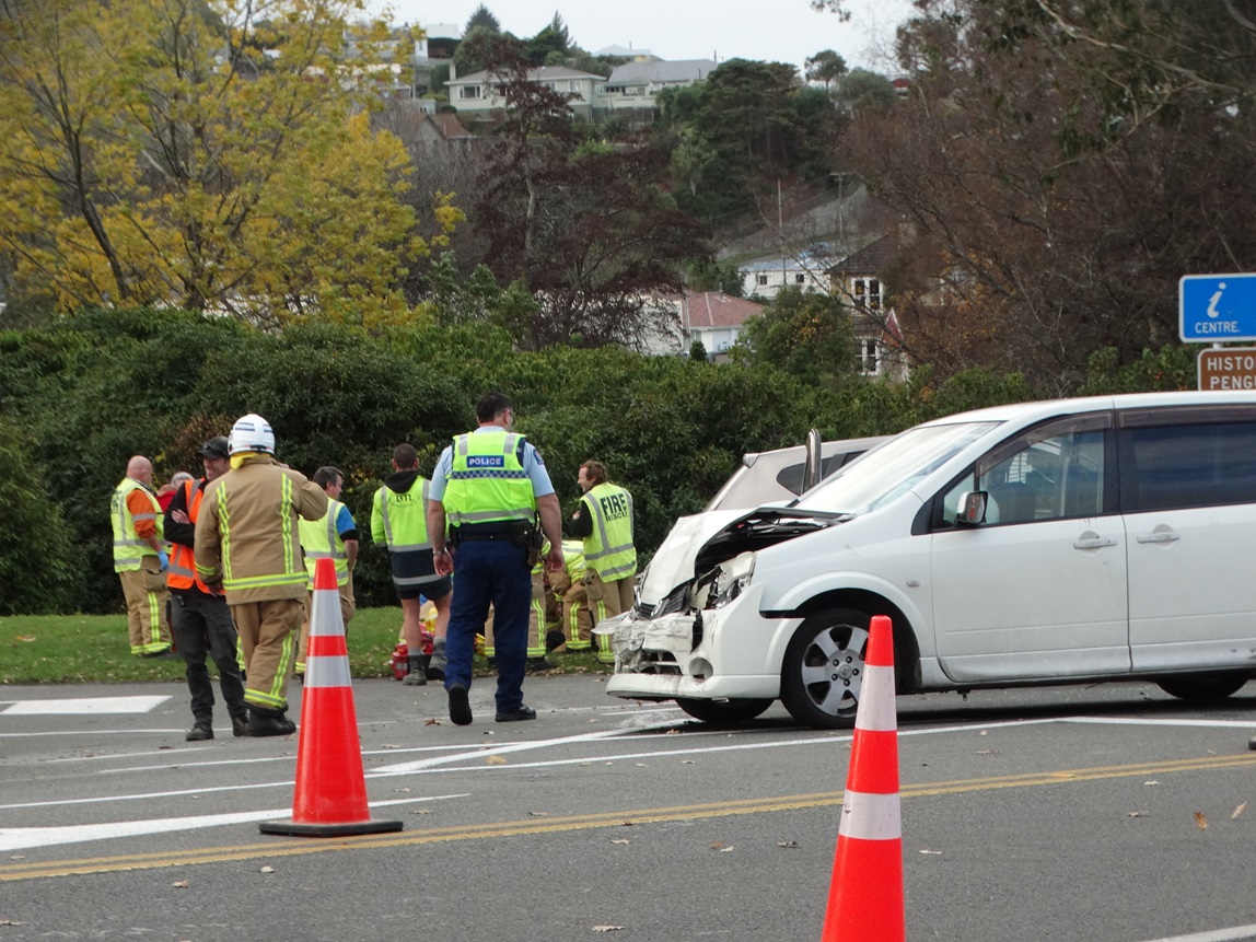 Emergency services at the scene in Oamaru this afternoon. Photo: Nic Duff