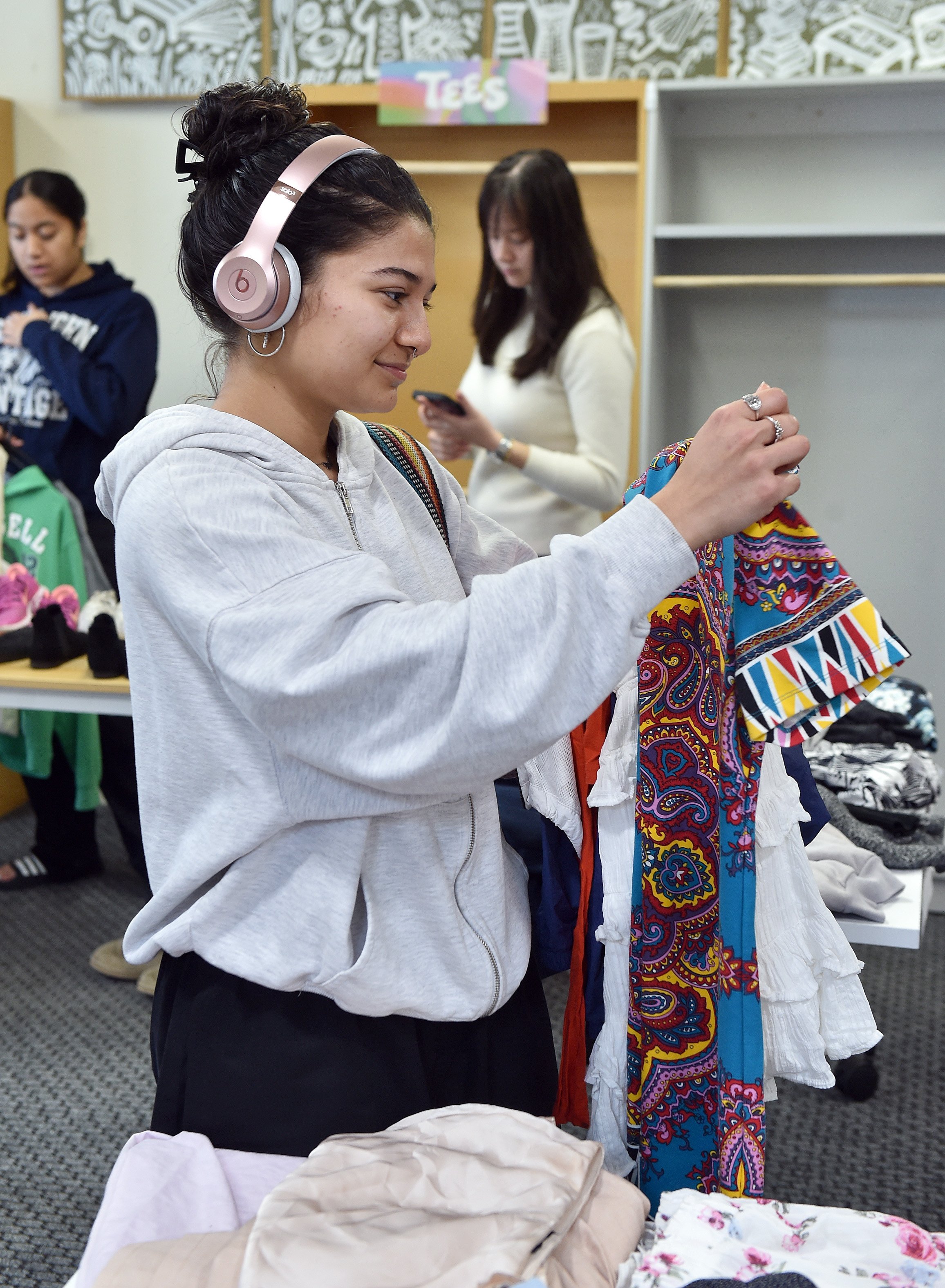 Dunedin student Irris Etches, 20, looks at clothing at the Super Swap Saturday event, part of...