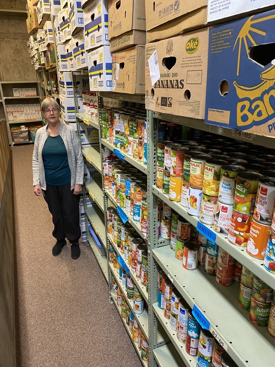 Presbyterian Support Otago Family Works foodbank co-ordinator Marilyn Donaldson stands amid the...