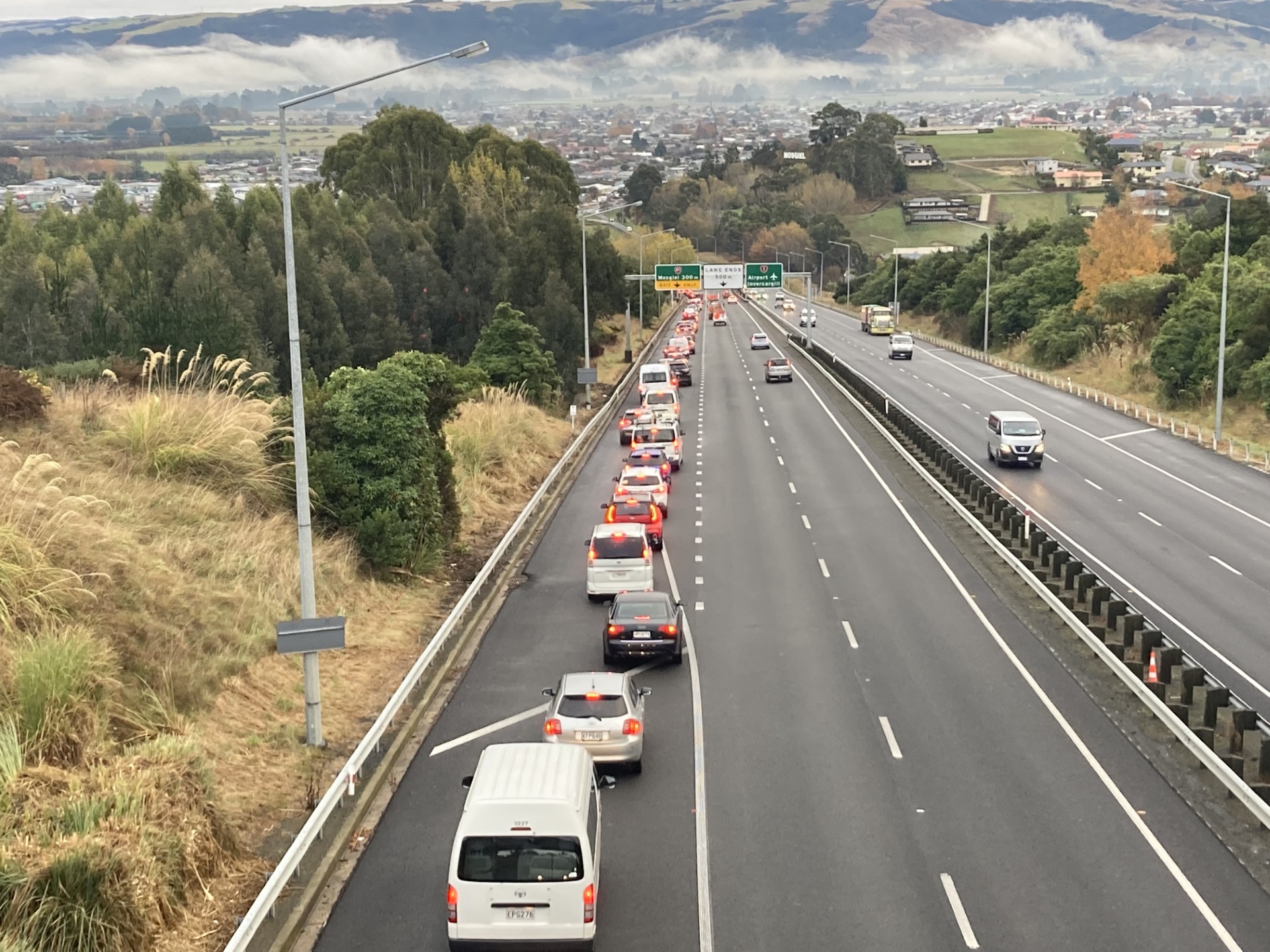 Traffic going to Mosgiel was backed up on the Southern Motorway (State Highway 1). PHOTO: STEPHEN...