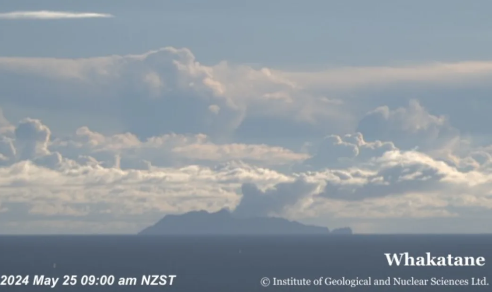 GNS Science's camera in Whakatāne showing a minor eruption on Whakaari / White Island on Saturday...