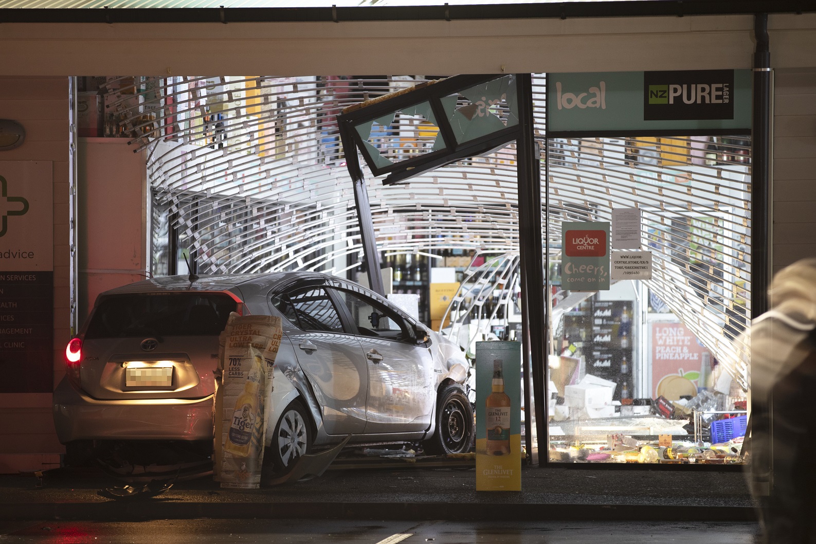 The scene of a ram-raid at an Auckland liquor store. Photo: The New Zealand Herald